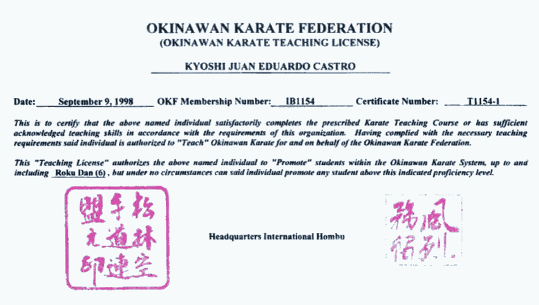 Kyoshi Certificate